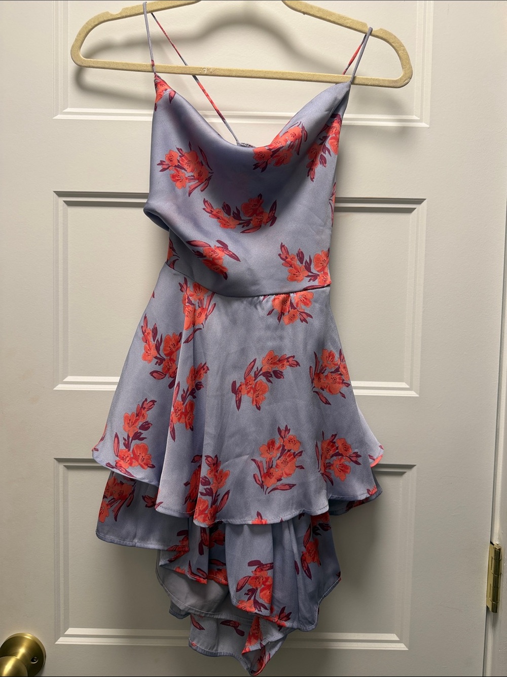 Lavender Floral High-Low Spaghetti Strap Dress